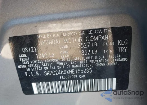 2022 Hyundai Accent Se from USA, damaged, VIN 3KPC24A6XNE155235